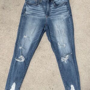 BKE Women's Distressed Skinny Jeans - Blue high rise ankle